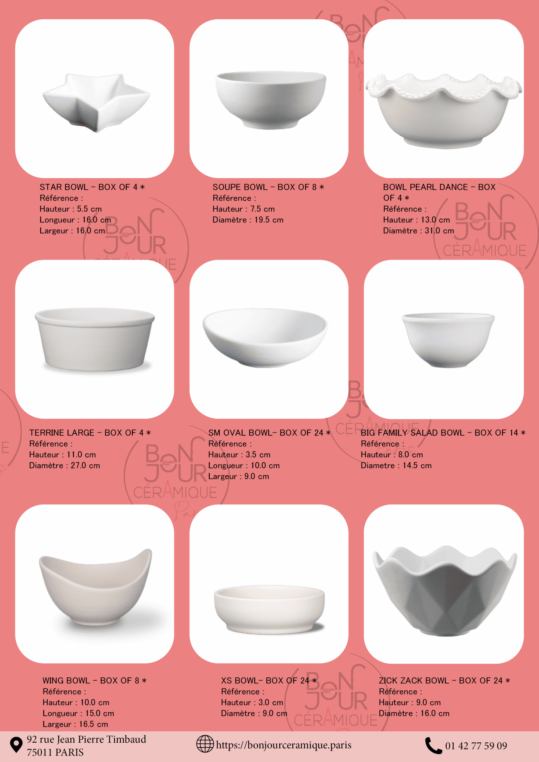Bisque BJR store 213 biscuit céramique bol, bowl biscuit brut pour émaillage
