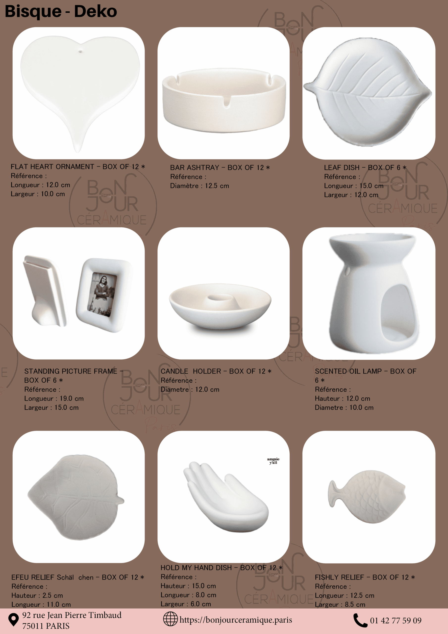 Bisque BJR store 220 biscuit céramique décoration, catalogue, biscuit brut pour émaillage