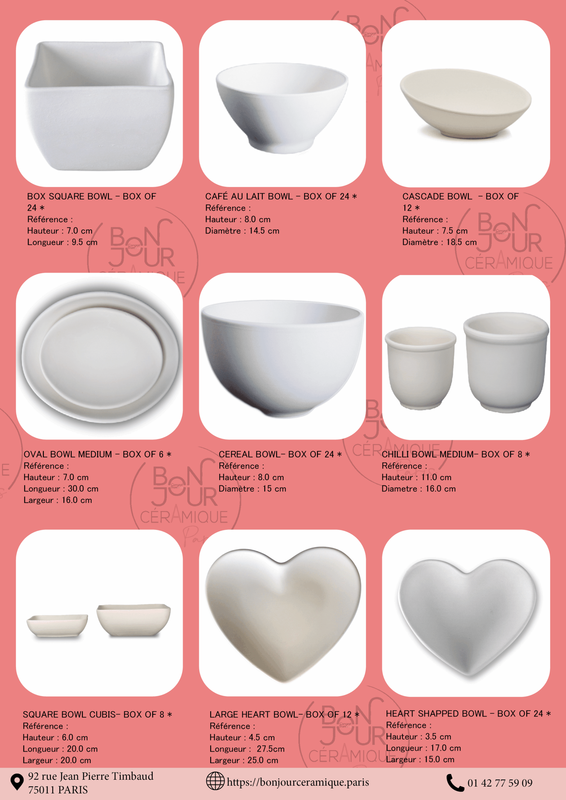 Bisque BJR store 24 biscuit céramique, bol, bol coeur, bol oval
