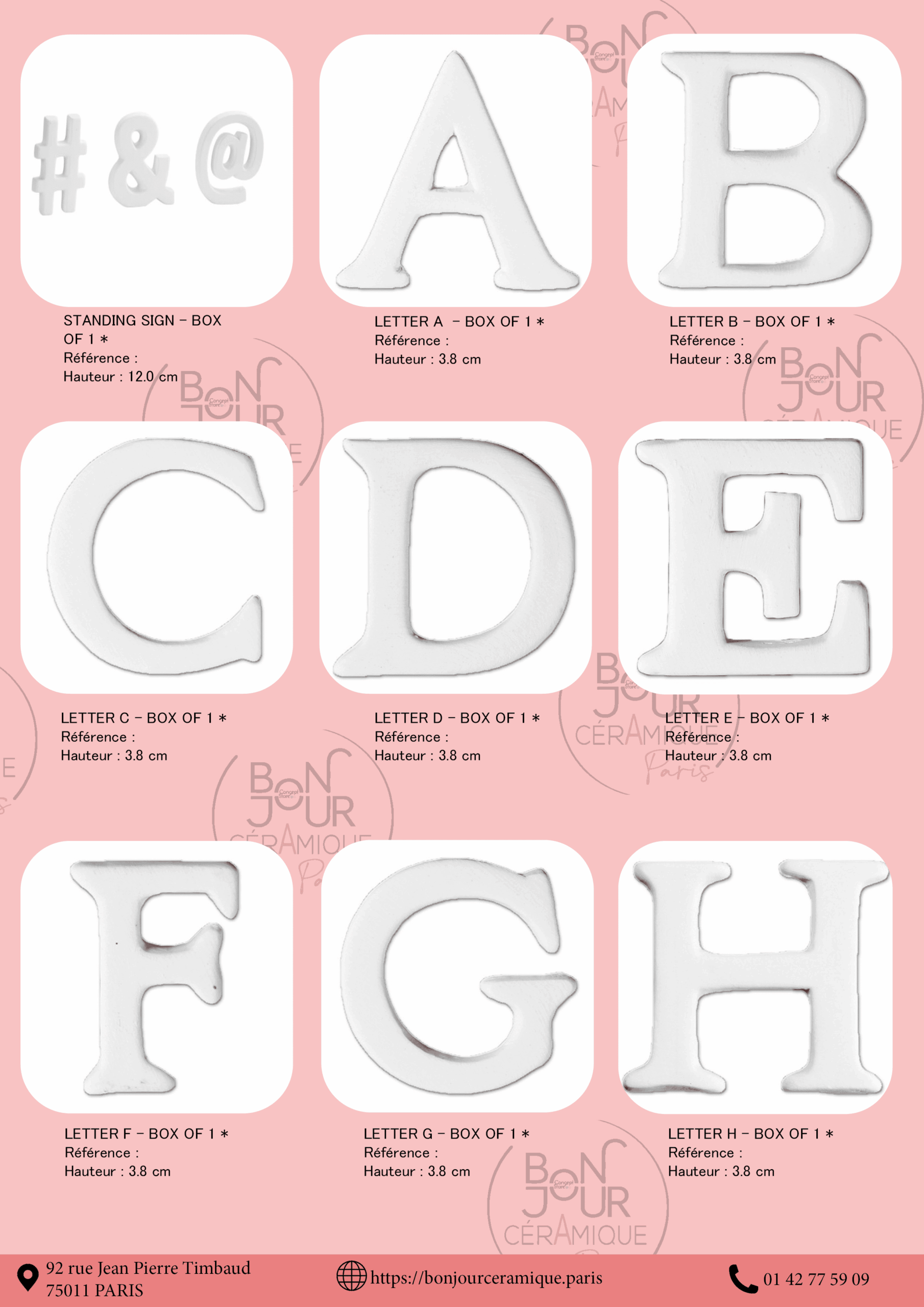 Bisque BJR store 247 biscuit céramique brut pour émaillage alphabet, lettres