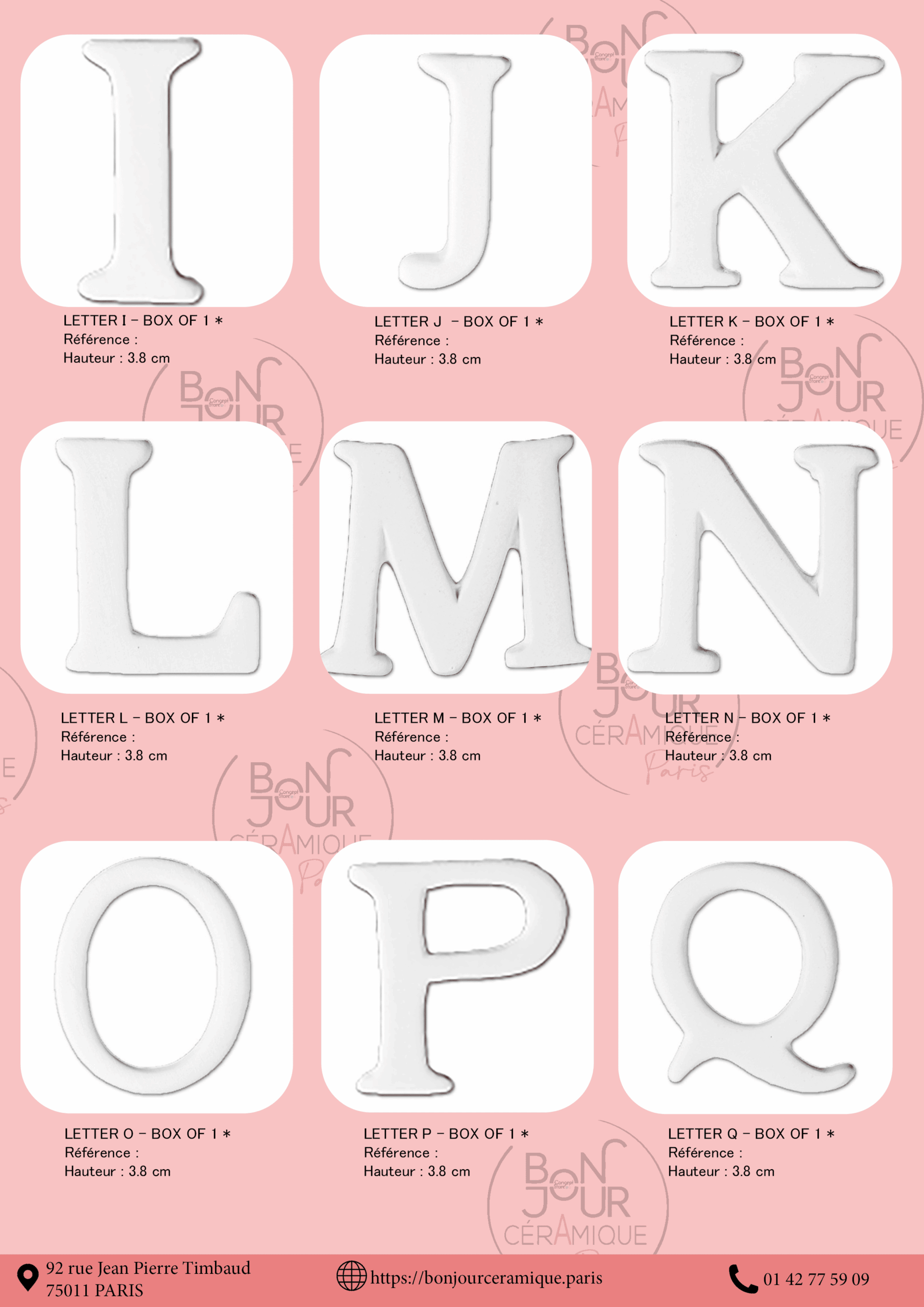Bisque BJR store 248 biscuit céramique brut pour émaillage alphabet, lettres