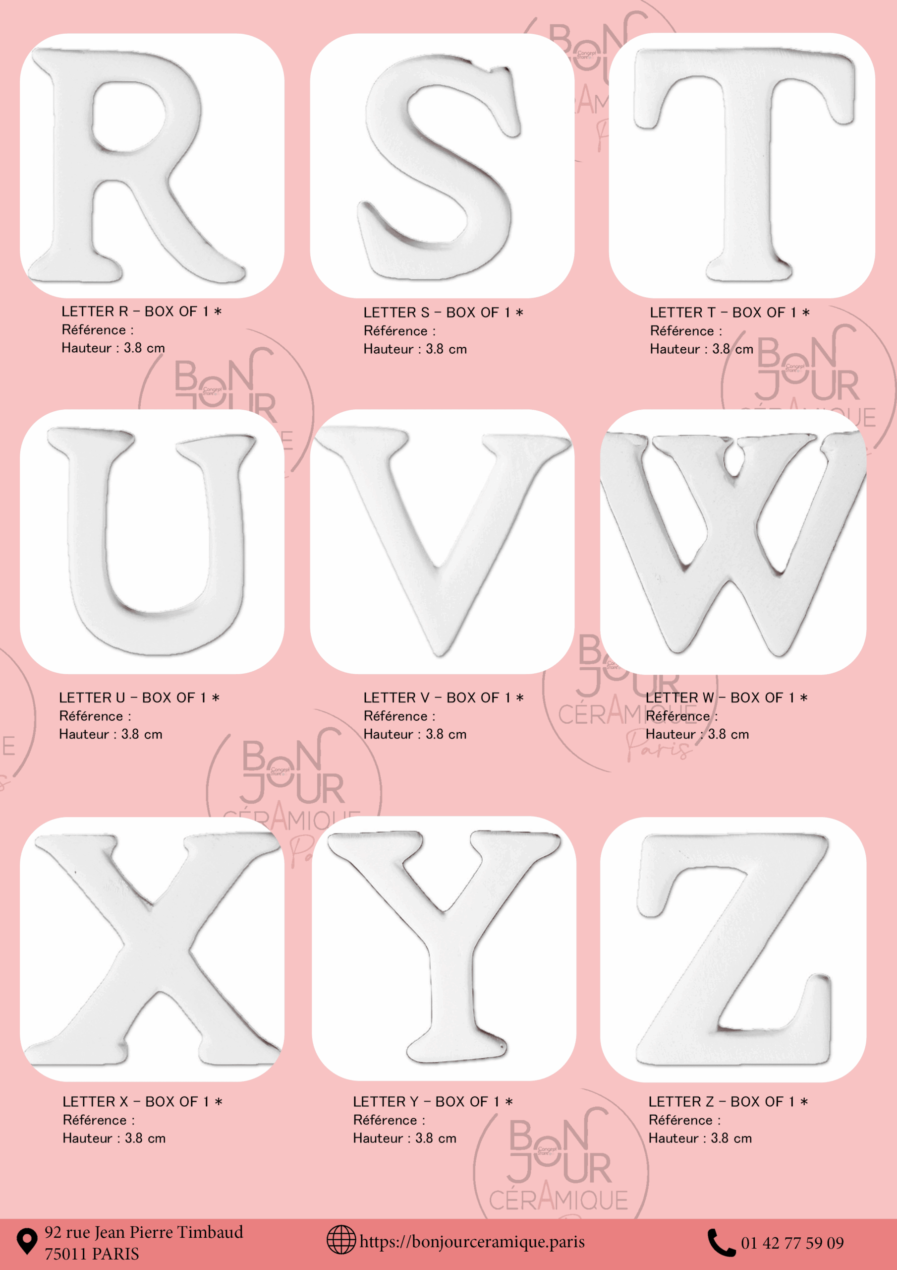 Bisque BJR store 249 biscuit céramique brut pour émaillage alphabet, lettres