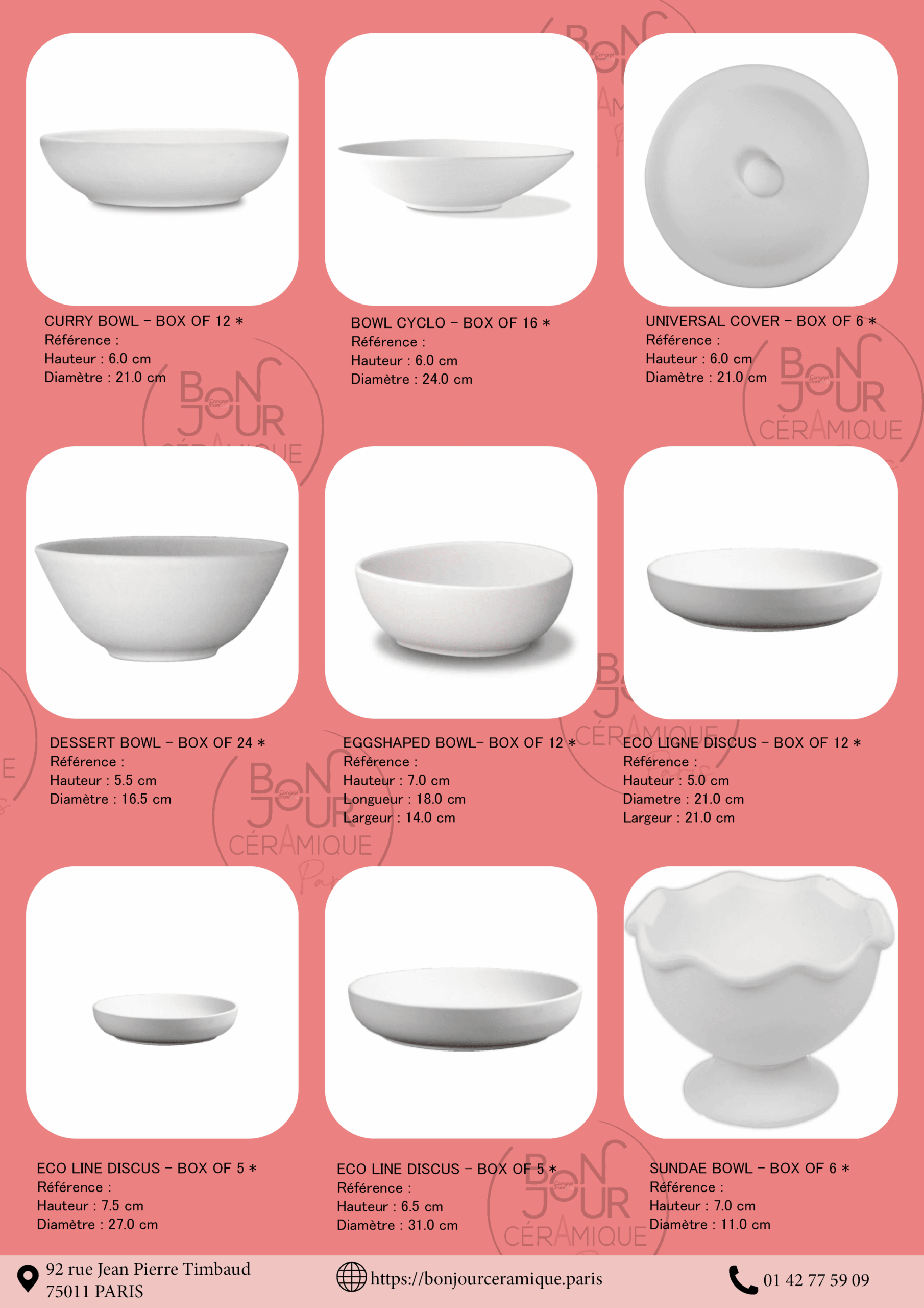 Bisque BJR store 25 biscuit céramique, bol, bol à glace, bol plat, bowl
