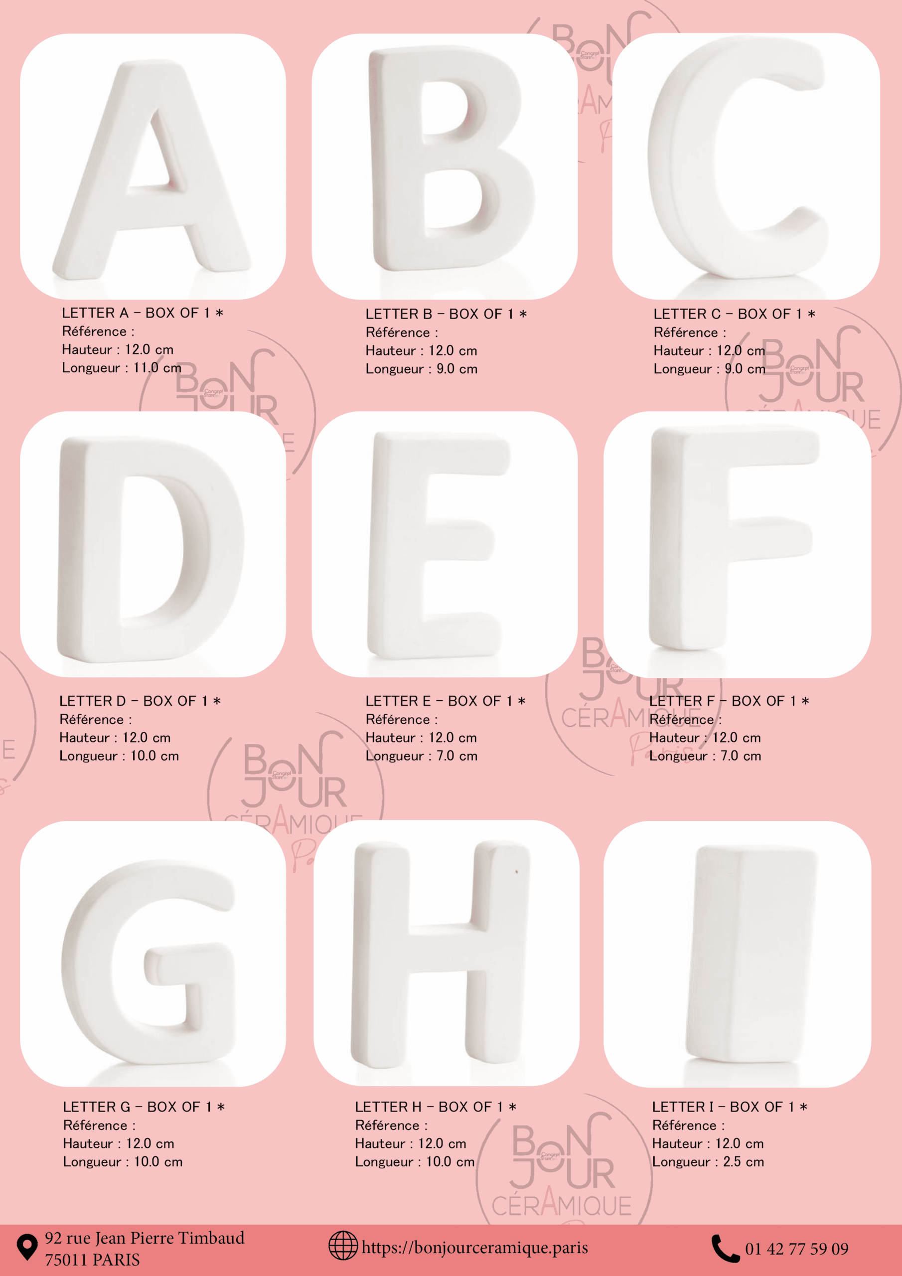 Bisque BJR store 250 biscuit céramique alphabet, lettres