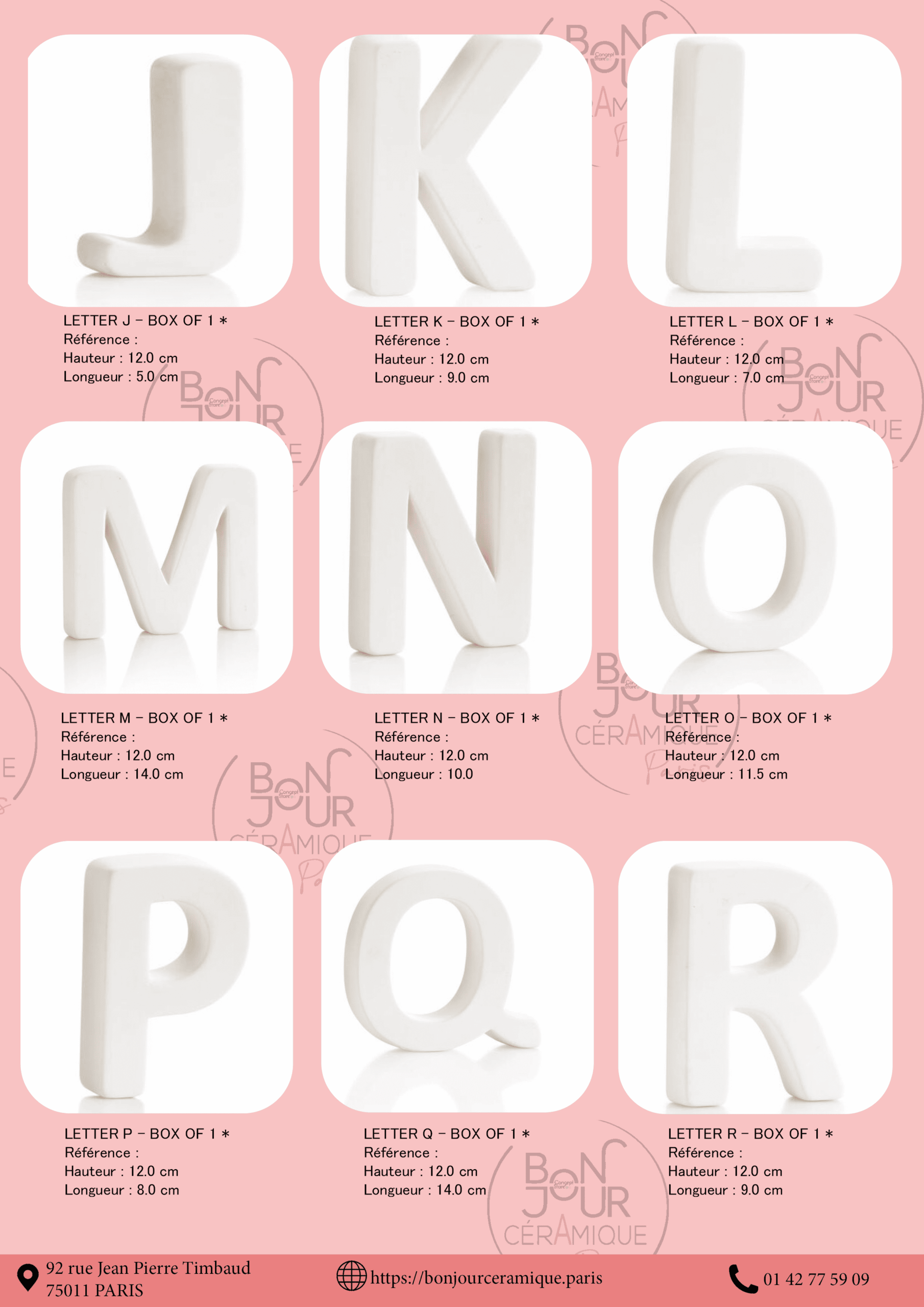 Bisque BJR store 251 biscuit céramique brut pour émaillage alphabet, lettres