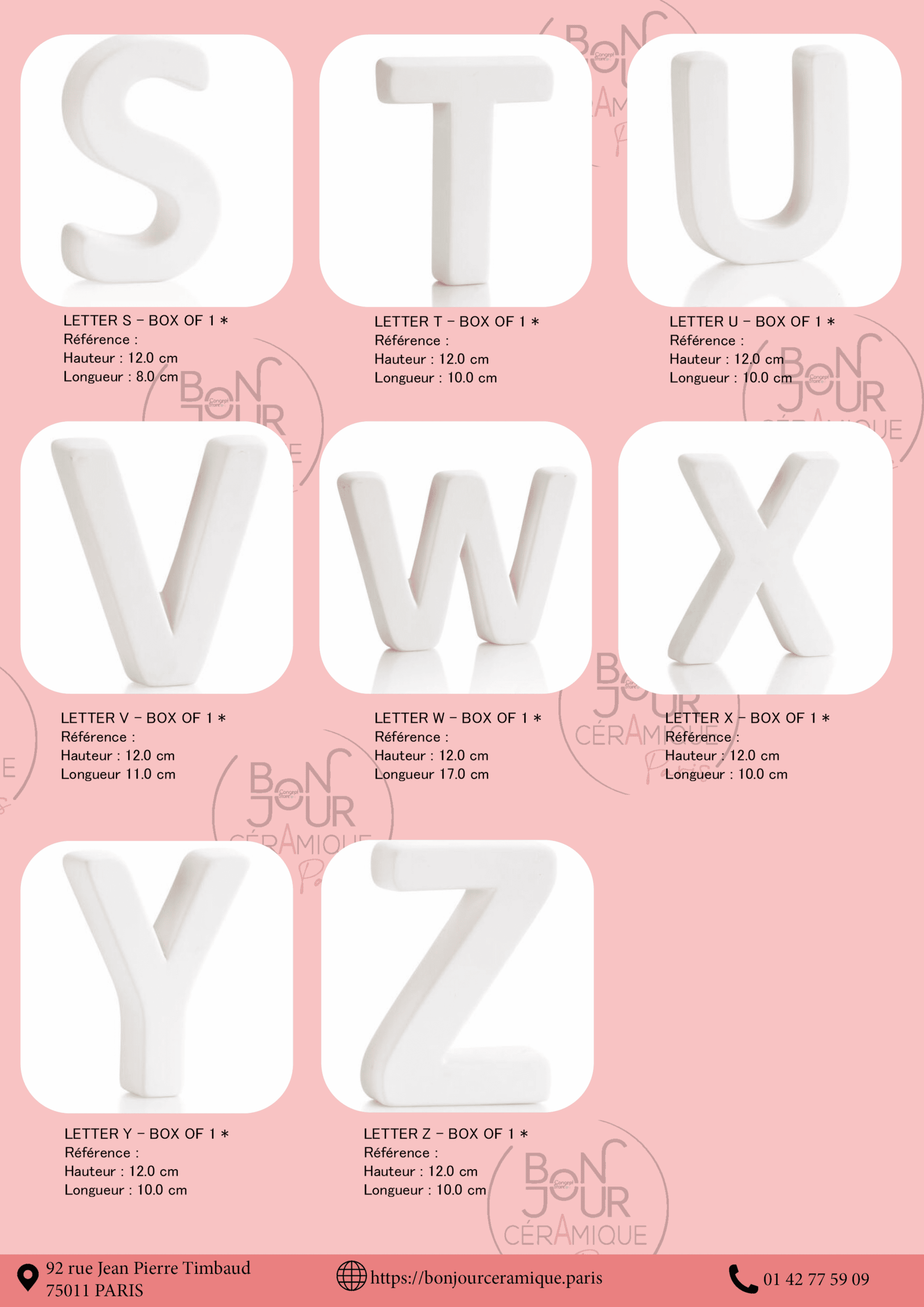 Bisque BJR store 252 biscuit céramique brut pour émaillage alphabet, lettres
