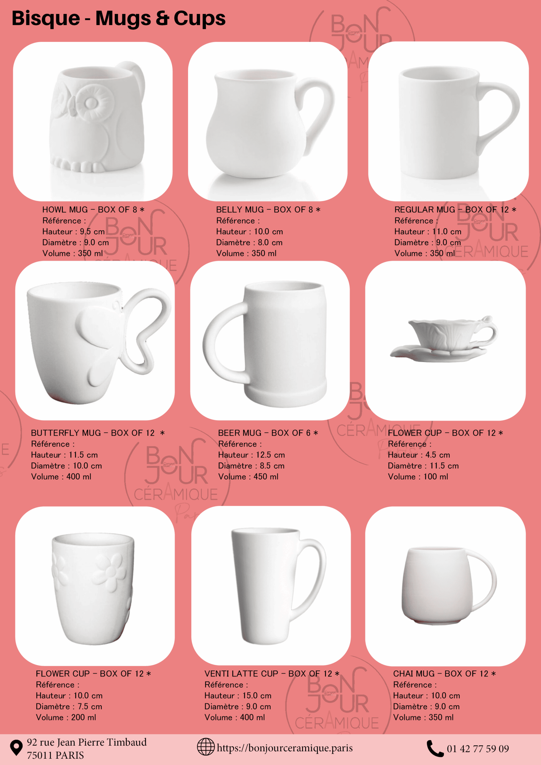 Bisque BJR store 255 biscuit céramique mug, tasse