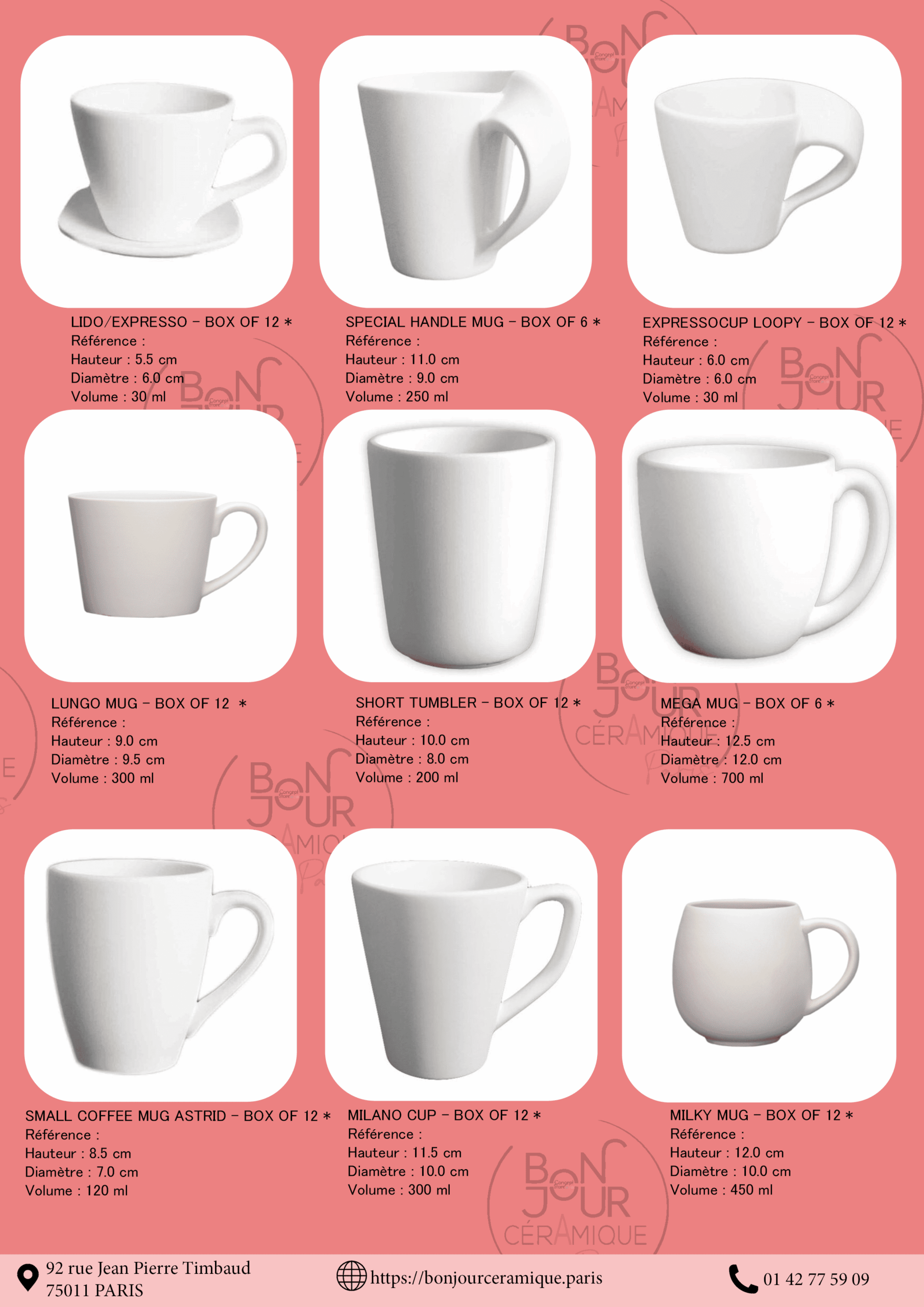 Bisque BJR store 259 pièces céramique mug, tasse