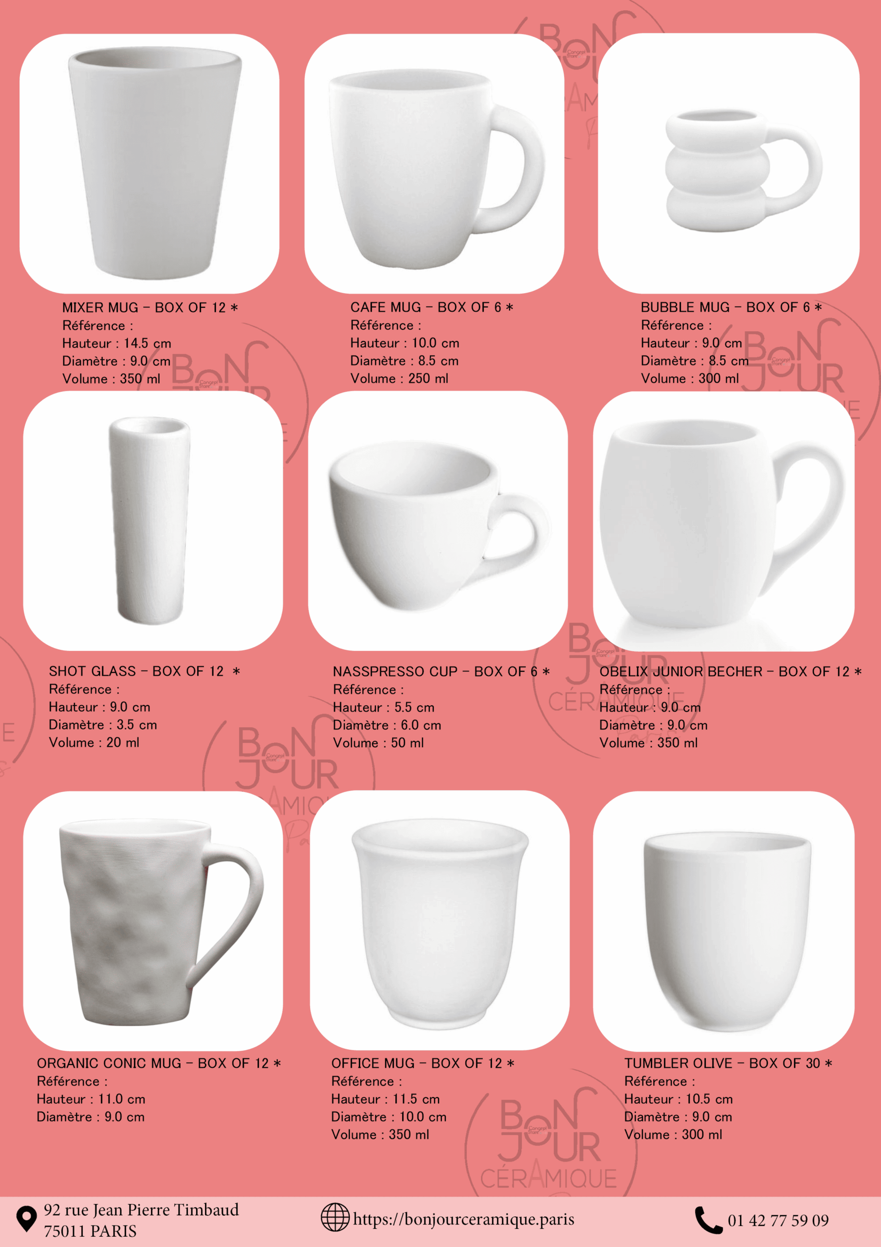 Bisque BJR store 260 biscuit en céramique mug, tasse