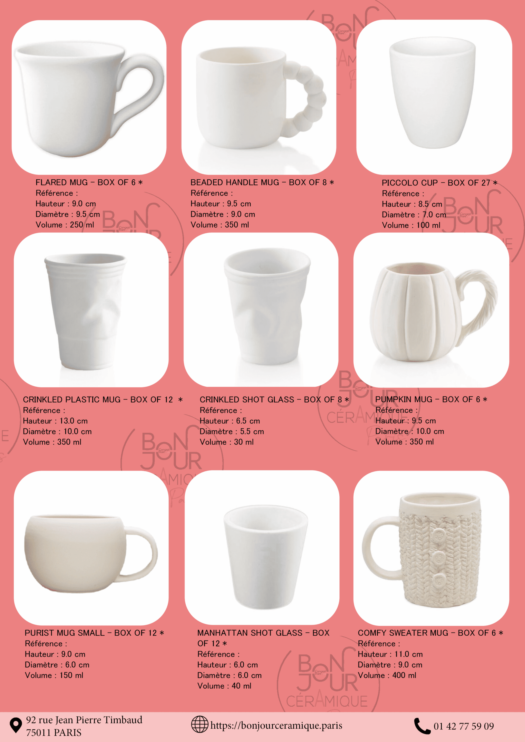 Bisque BJR store 261 biscuit brut pour émaillage mug, tasse