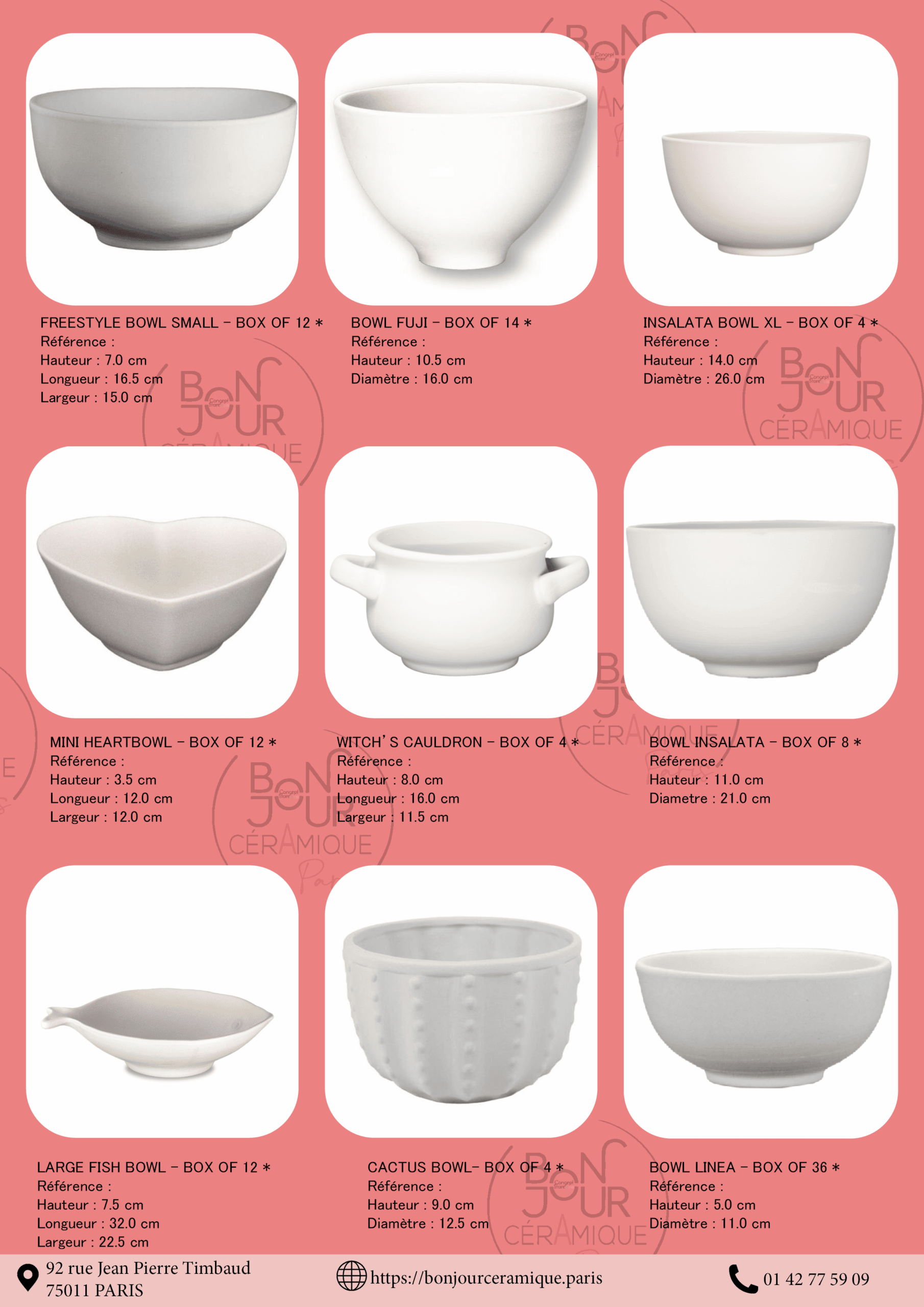 Bisque BJR store 27 biscuit céramique, bol, bol coeur, bol poisson, chaudron, bowl