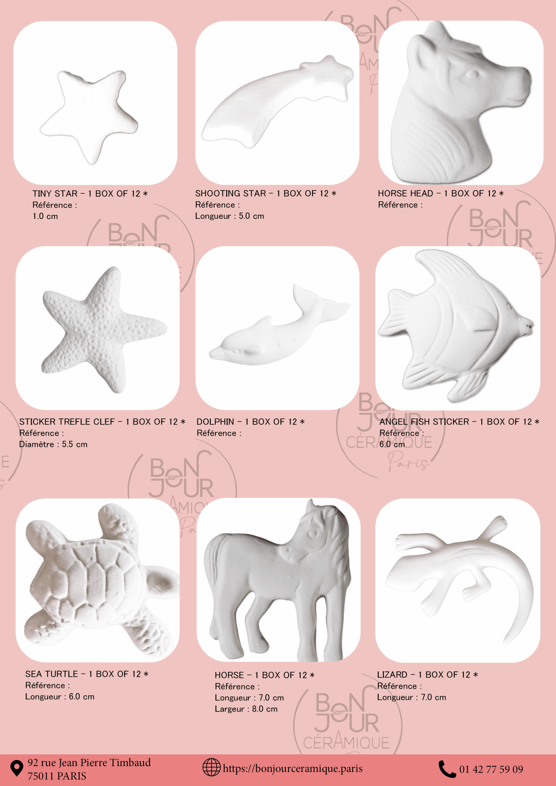 Bisque BJR store 281 biscuits céramiques, stickers, figurines animaux