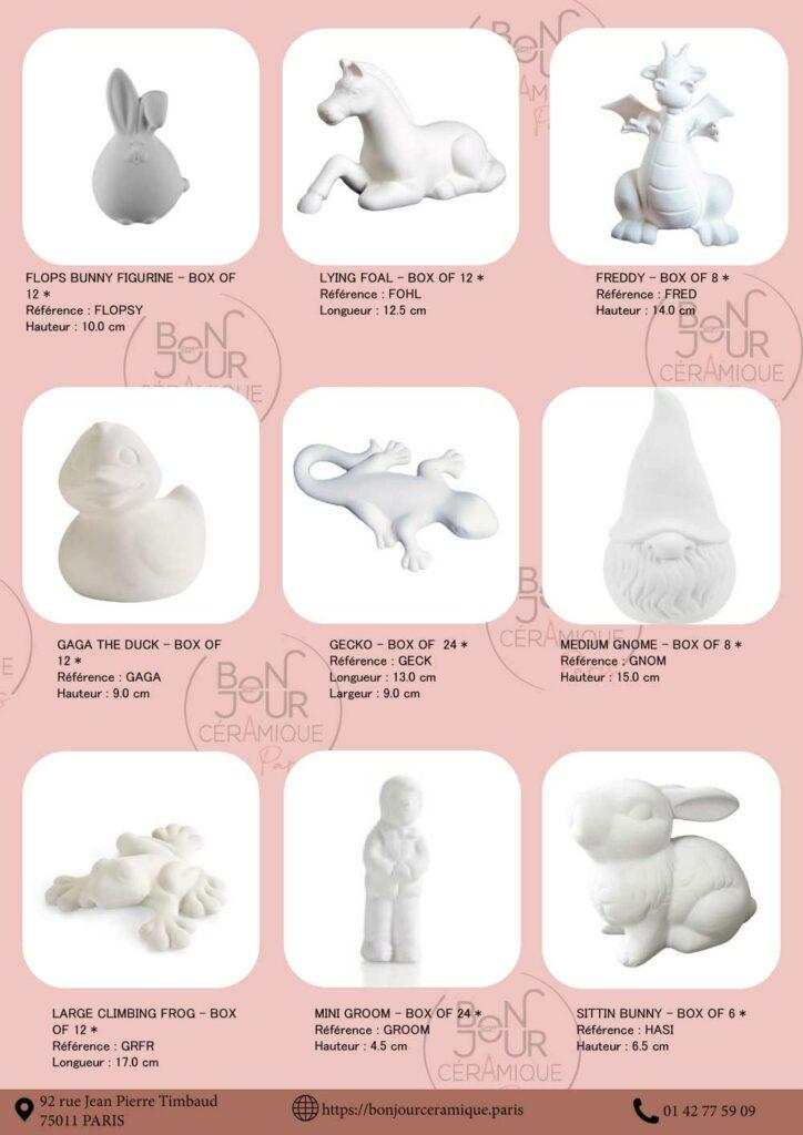 Objets déco & figurines en biscuit de faïence blanche.  À personnaliser sans limite