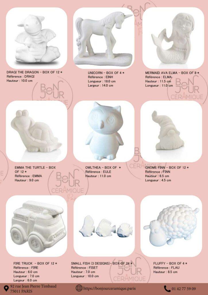 Objets déco & figurines en biscuit de faïence blanche.  À personnaliser sans limite