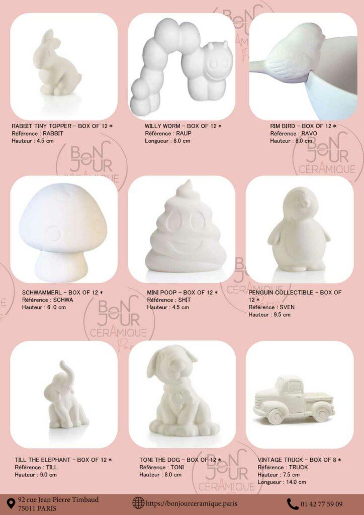 Objets déco & figurines en biscuit de faïence blanche.  À personnaliser sans limite