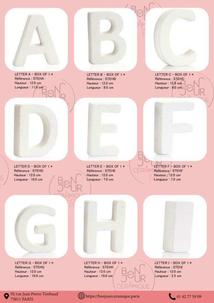 lettres en ceramique a decorer biscuit chiffres en faience blanche alphabet en biscuit de ceramique  lettres personnalisables pour atelier decoration alphabet en faience brute