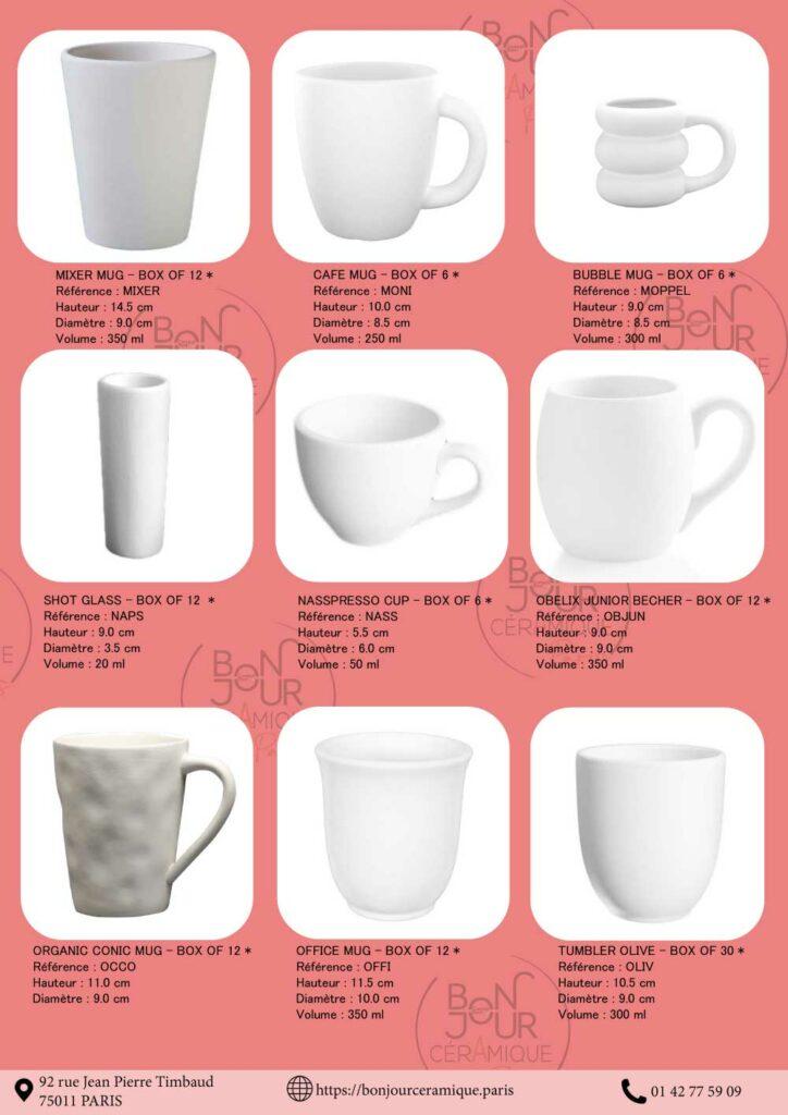 mugs ceramique en biscuit de faience blanche a decorer tasses a emailler the cafe boisson bonjour ceramique paris