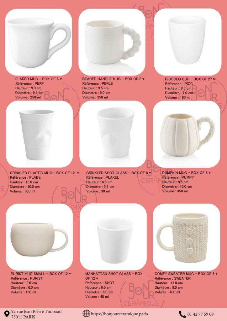 mugs ceramique en biscuit de faience blanche a decorer tasses a emailler the cafe boisson bonjour ceramique paris