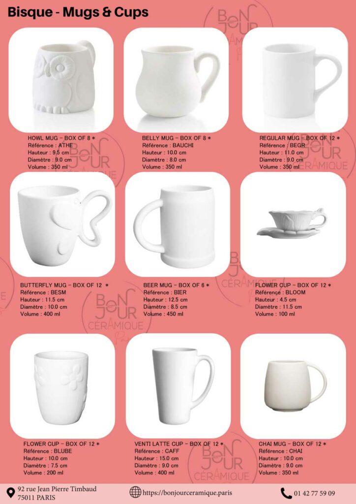 mugs ceramique en biscuit de faience blanche a decorer tasses a emailler the cafe boisson bonjour ceramique paris