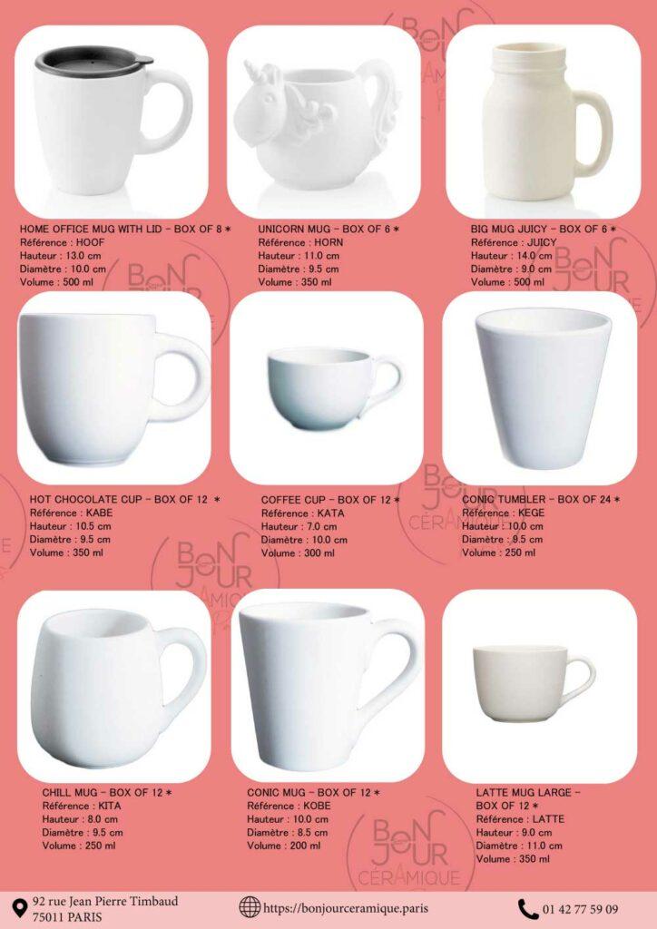 mugs ceramique en biscuit de faience blanche a decorer tasses a emailler the cafe boisson bonjour ceramique paris