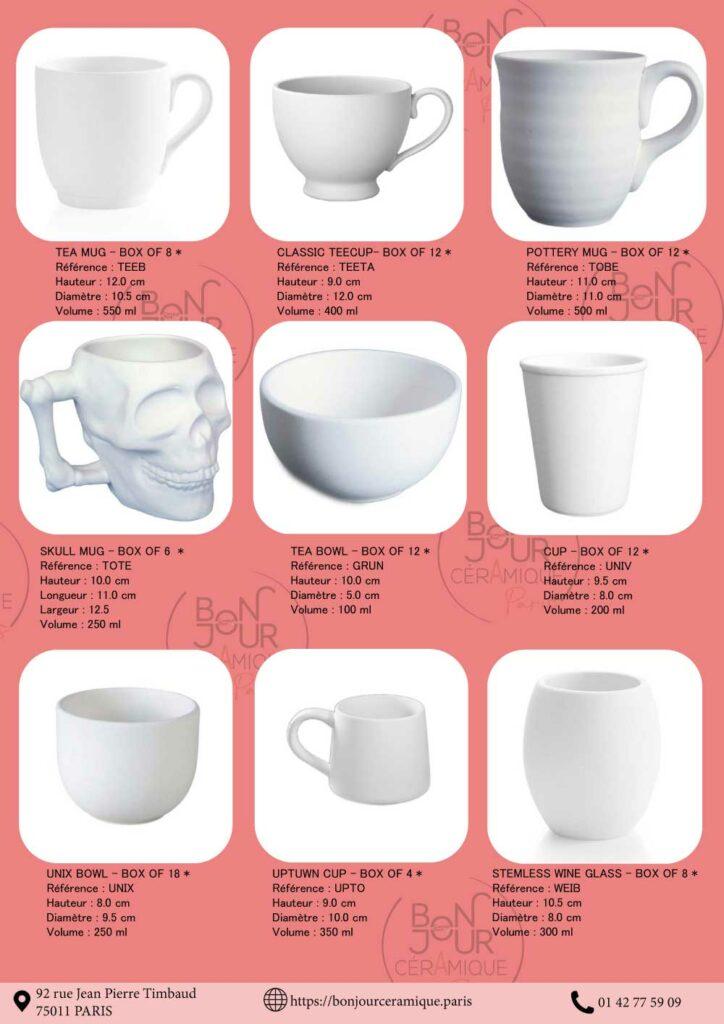 mugs ceramique en biscuit de faience blanche a decorer tasses a emailler the cafe boisson bonjour ceramique paris