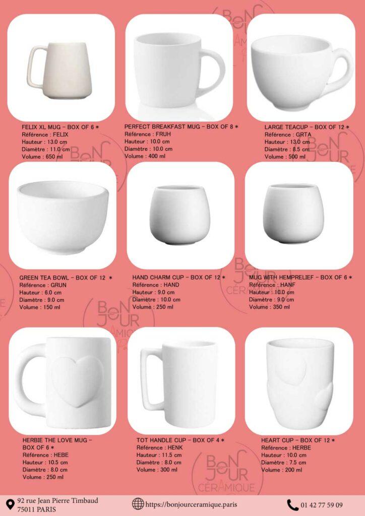 mugs ceramique en biscuit de faience blanche a decorer tasses a emailler the cafe boisson bonjour ceramique paris