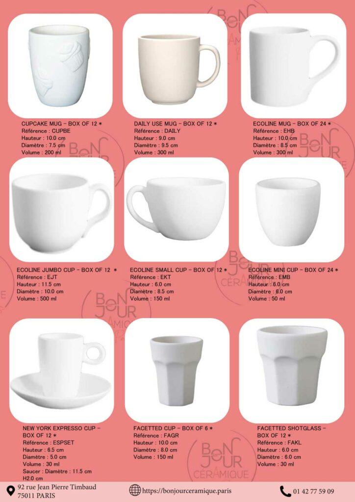 mugs ceramique en biscuit de faience blanche a decorer tasses a emailler the cafe boisson bonjour ceramique paris