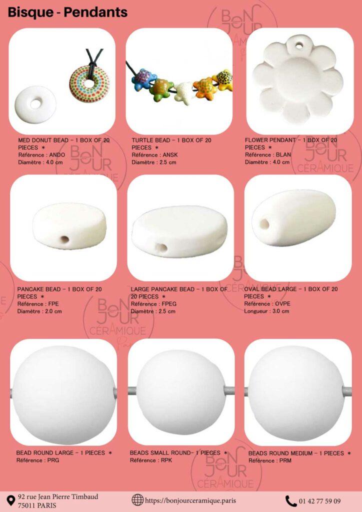 pendentifs en ceramique a decorer perles en biscuit de faïence blanche ceramique brute pour bijoux DIY perles et bijoux a emailler en faience blanche perles personnalisables en biscuit pendentif en ceramique faience blanche