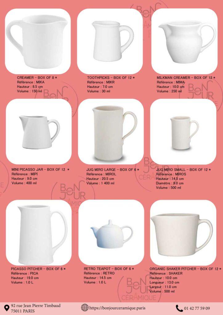Pots, carafes, théières & pichets en biscuit de faïence blanche