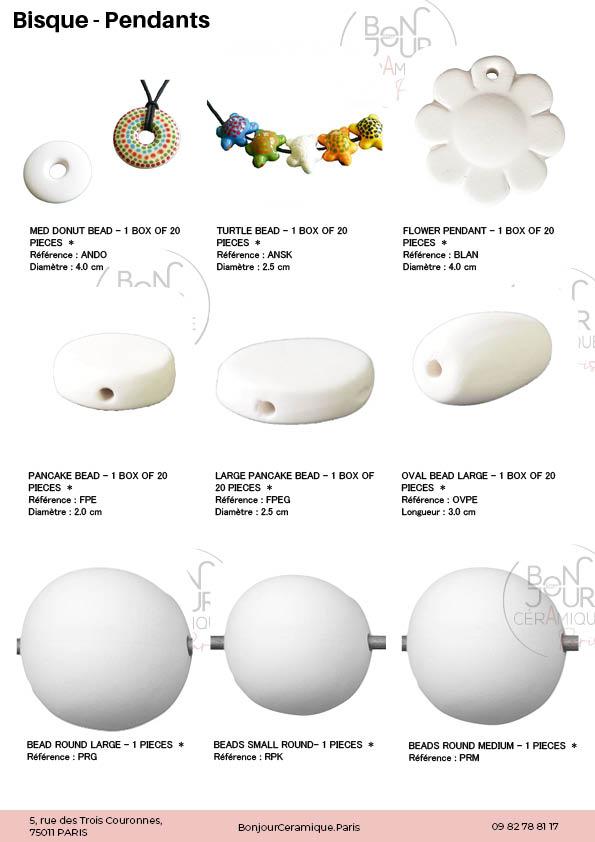 Perles et pendentifs  en biscuit de faïence blanche. À personnaliser sans limite