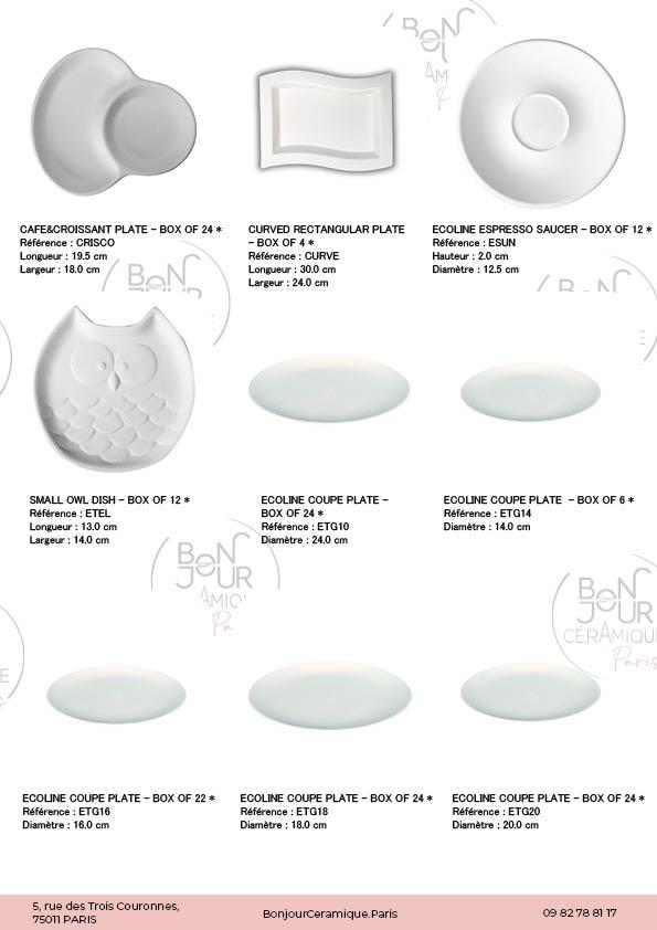 Plats en biscuit de faïence blanche. À personnaliser sans limite