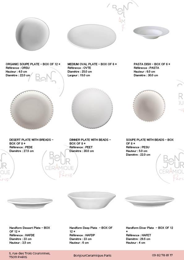 Plats en biscuit de faïence blanche. À personnaliser sans limite