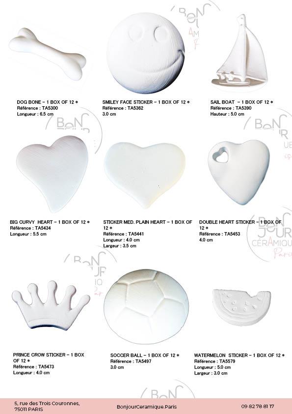 Stickers en biscuit de faïence blanche. À personnaliser sans limite
