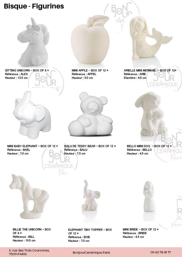 Figurine et statuettes en biscuit de faïence blanche. À personnaliser sans limite
