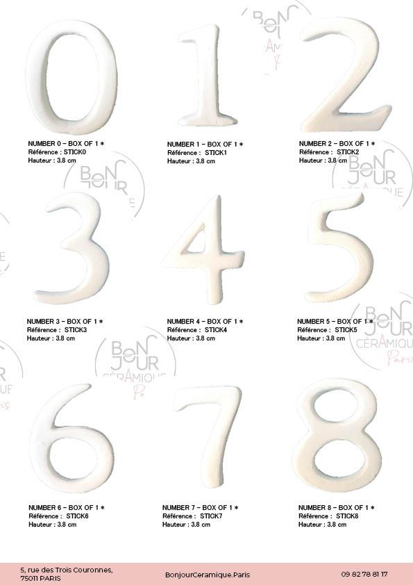 Lettres et chiffres en biscuit de faïence blanche. À personnaliser sans limite