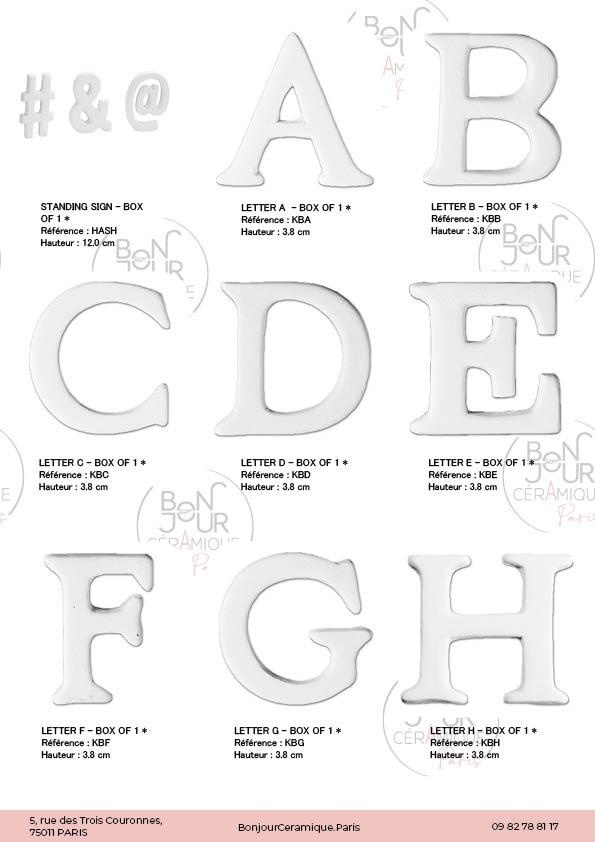 Lettres et chiffres en biscuit de faïence blanche. À personnaliser sans limite