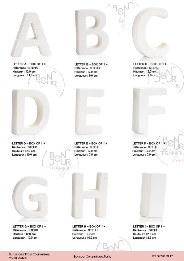 Lettres et chiffres en biscuit de faïence blanche. À personnaliser sans limite