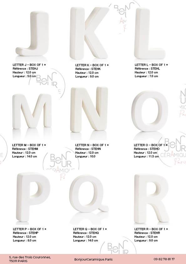 Lettres et chiffres en biscuit de faïence blanche. À personnaliser sans limite