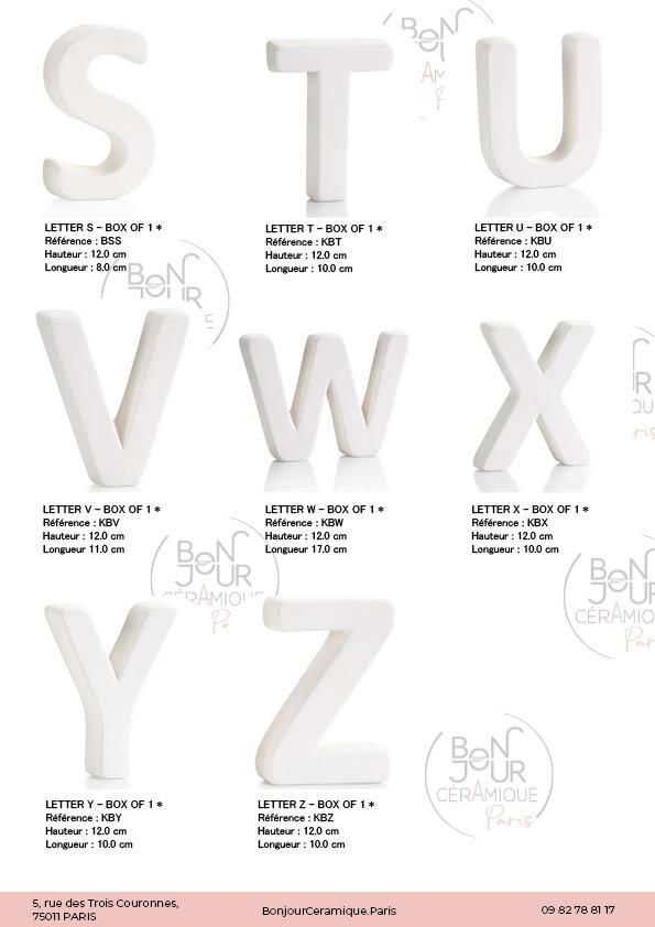 Lettres et chiffres en biscuit de faïence blanche. À personnaliser sans limite
