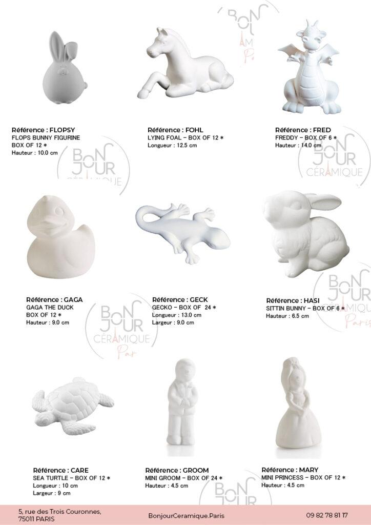 Figurines en biscuit de faïence blanche. À personnaliser sans limite
