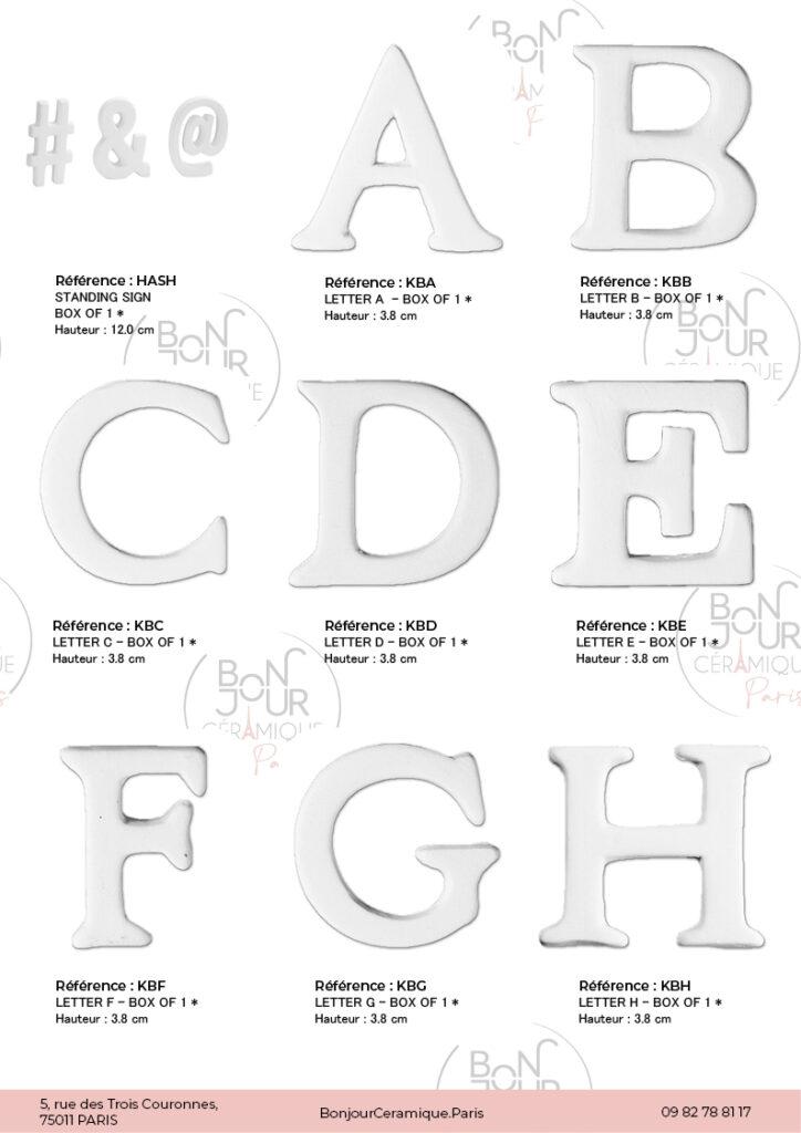 Lettres et Chiffres en biscuit de faïence blanche. À personnaliser sans limite