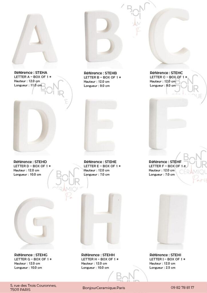 Lettres et Chiffres en biscuit de faïence blanche. À personnaliser sans limite