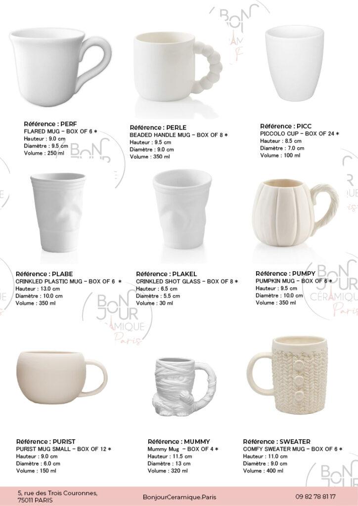 Mugs et Tasses en biscuit de faïence blanche. À personnaliser sans limite