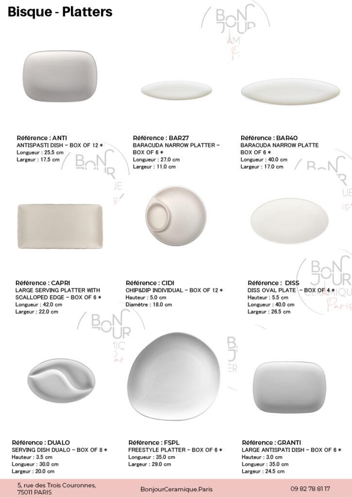 Plateaux en biscuit de faïence blanche. À personnaliser sans limite