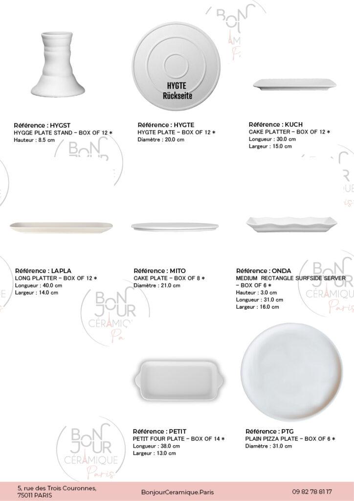 Plateaux en biscuit de faïence blanche. À personnaliser sans limite