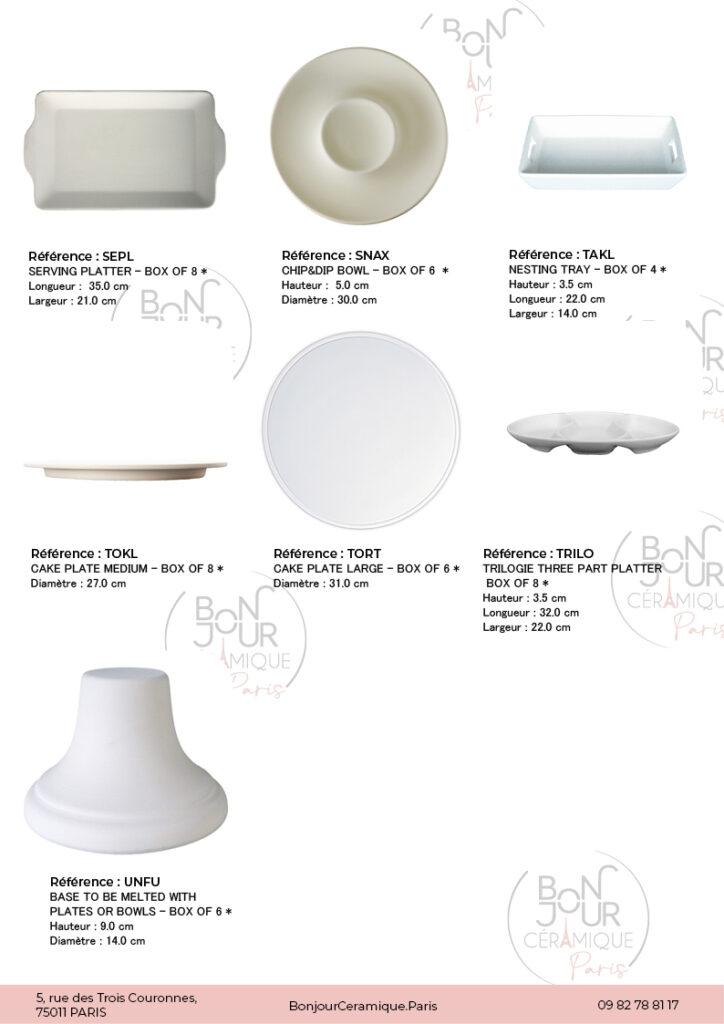 Plateaux en biscuit de faïence blanche. À personnaliser sans limite