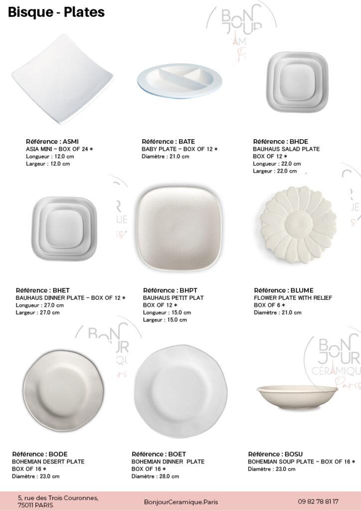 Plats en biscuit de faïence blanche. À personnaliser sans limite