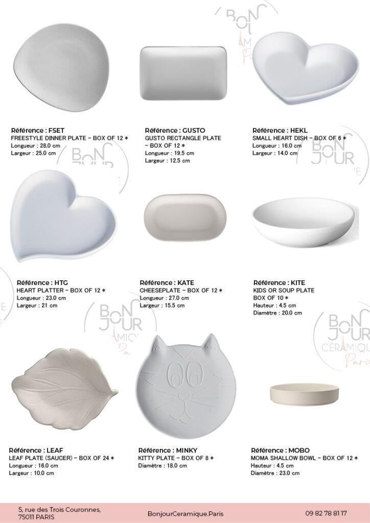 Plats en biscuit de faïence blanche. À personnaliser sans limite