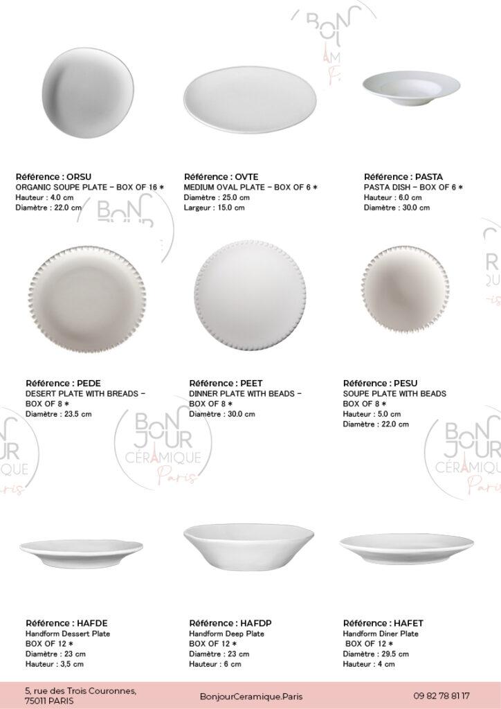 Plats en biscuit de faïence blanche. À personnaliser sans limite