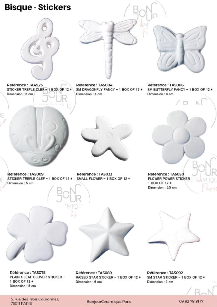 Stickers en biscuit de faïence blanche. À personnaliser sans limite